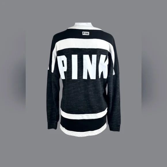 PINK Sweatshirt black and white with drawstring Size Medium - Picture 1 of 4